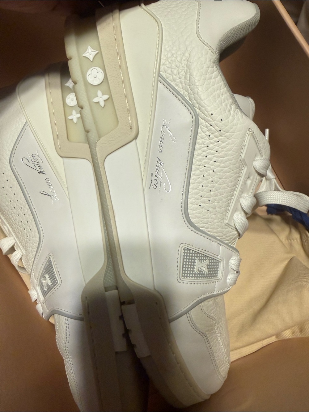 Louis Vuitton White Cream Men’s Low-Top Leather Sneakers